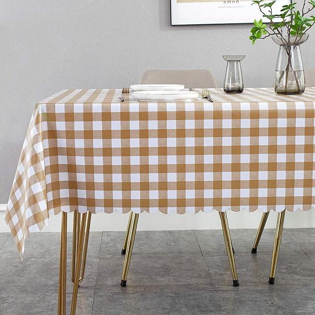 LOHASCASA Square Tablecloth Small Vinyl Oilcloth Picnic PVC Wipeable Plastic Spillproof Peva Oil-Proof Party Waterproof Heavy Duty Tablecloths Khaki Checkered 4ft 54x54 Inch