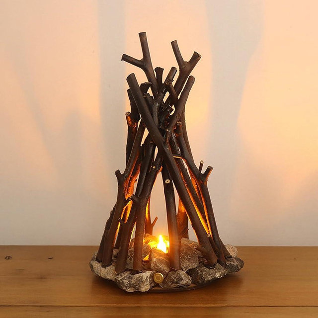 Lubocrat LED Night Light Wooden Campfire LED Dimmable Lamp with 3 Lighting Modes & Flame Sound, USB Powered Kids Nightlight & Desk Lamp for Bedroom, Office, and Relaxation, L
