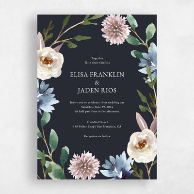 Ebony, Black Wedding Invitation - Windsong Portrait