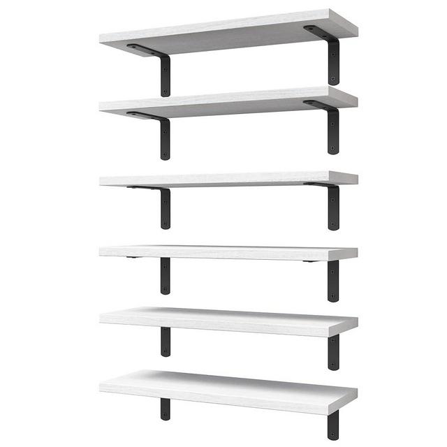 WOPITUES White Floating Shelves Set of 6, Wood Floating Shelves for Bedroom, Modern Floating Shelves for Wall Decor, Bathroom Shelves for Wall Storage, Book Shelves for Living Room[Upgraded]-White
