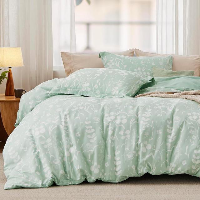 Bedsure Duvet Cover King Size - Reversible Botanical Duvet Cover Set with Zipper Closure, Green Bedding Comforter Cover, 3 Pieces, 1 Duvet Cover 104"x90" and 2 Pillow Shams 20"x36" for All Seasons