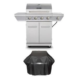 4-Burner Propane Gas Grill in Stainless Steel with Side Burner and Stainless Steel Doors + Pvc cover