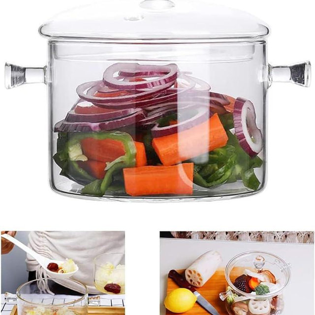 Glass Saucepan with Cover,2.3L/77OZ Heat-resistant Glass Stovetop Pot and Pan with Lid, The Best Handmade Glass Cookware Set Cooktop Safe for Pasta Noodle, Soup, Milk, Baby Food (2.3L/77OZ)