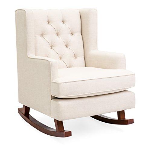 Best Choice Products Tufted Upholstered Wingback Accent Chair Rocker w/Wood Frame, Beige