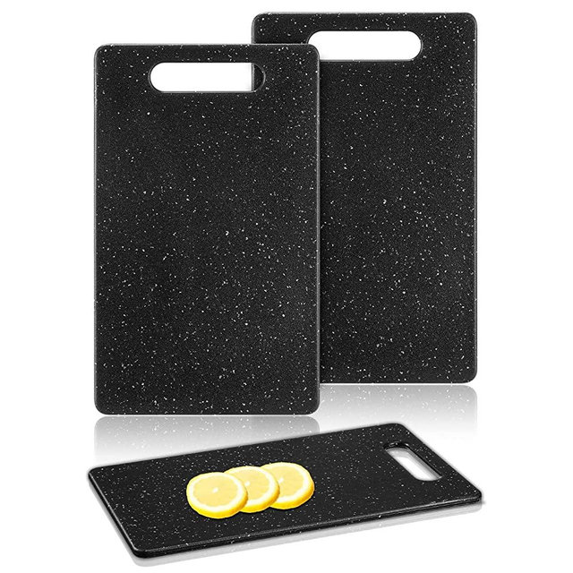 2 Pcs Bar Cutting Board Small Plastic Cutting Board Set Mini Kitchen Dishwasher Safe Granite Color Cutting Board for Camping Food Fruits Prep Vegetables Easy Grip (Black, 6" x 10")