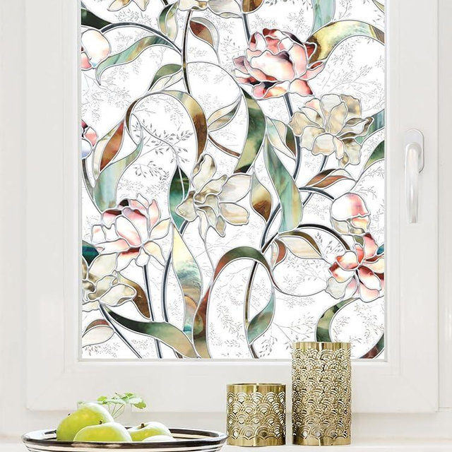 Artscape Begonia | Privacy Window Film with Vibrant Colored Pattern | Non-Adhesive & UV Protection | Easy to Apply & Removable | 24 x 36 Inches | Made in USA