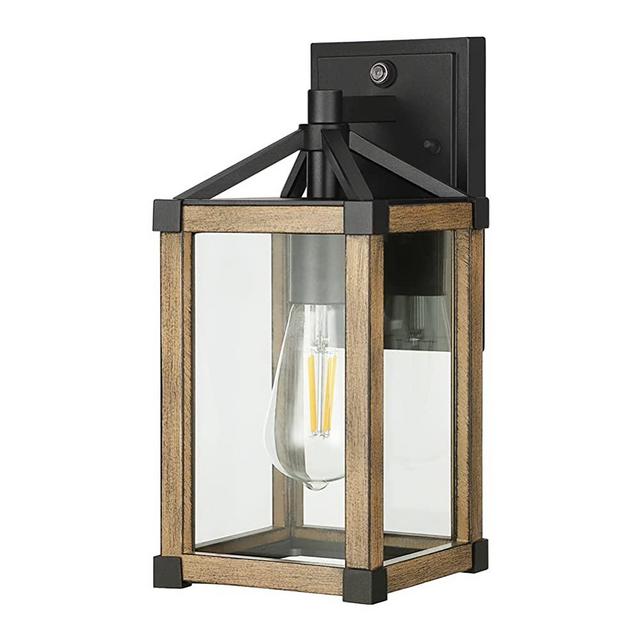 DEWENWILS Dusk to Dawn Outdoor Wall Light, Outdoor Porch Light with Rustic Brown Finish, Clear Glass, Exterior Light Fixture for House, Garage, Farmhouse, Anti-Rust, Industrial Design, ETL Listed