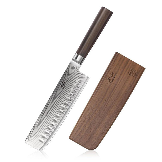 Cangshan HAKU Series Nakiri Knife with Sheath, X-7 Damascus Steel (7-Inch)