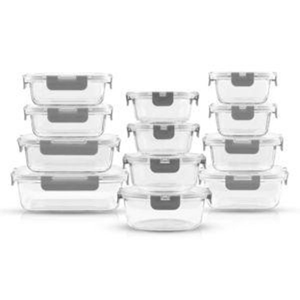 24-Pc. Glass Storage Containers with Lids - Gray
