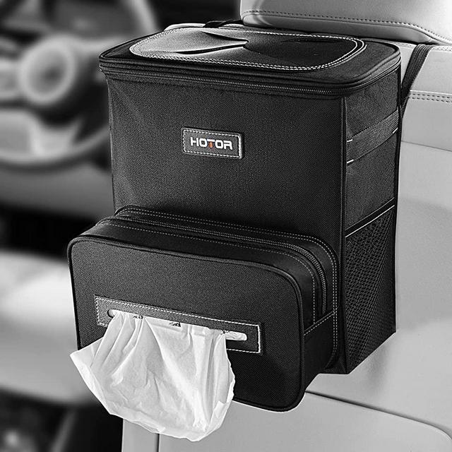 HOTOR Car Trash Can 2.5 Gallon - Handy Car Tissue Holder, Easy-to-Install Car Accessory Interior, Leak-Proof Car Organizer and Storage Bag for the Back/Front/Console of Any Cars, Sedans, SUVs & Trucks