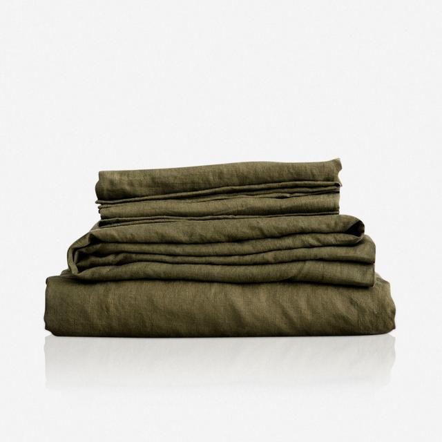 Cultiver Linen Bedding, Olive Sheet Set
