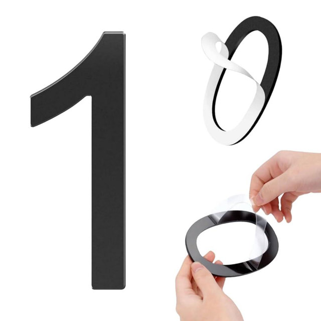 GLDonee Self-adhesive 5 Inch House Numbers Acrylic House Number Modern House Numbers Black Mailbox Numbers for Outside Address Home Number for Apartments Office Hotel Room (Number 1)