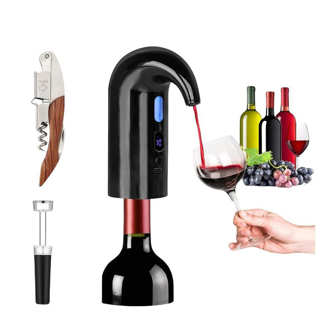 Electric Wine Aerator, Wine Decanter Pump Dispenser Gifts Set,Automatic Wine Aerator Pourer Spout. Wine Dispenser Pump Wine Accessories, Wine Gifts for Women Wine Lovers Black…