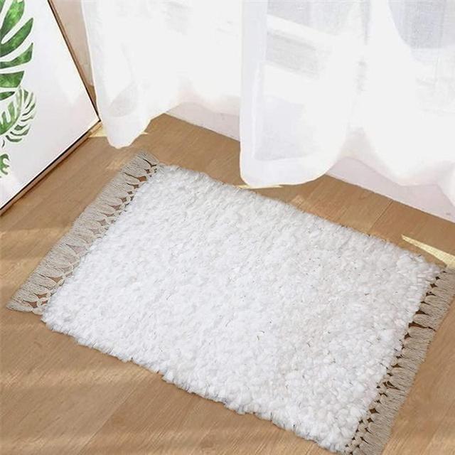 Woven St Luxury Paper Cotton Shag Bath/Area Rug Floor Mat with Tassel Spa Vanity Shower Super Soft Machine Washable for Bathroom Water Absorbent Anti-Skid Bedroom Rugs | 24"x36" | Pack of 1 | Ivory