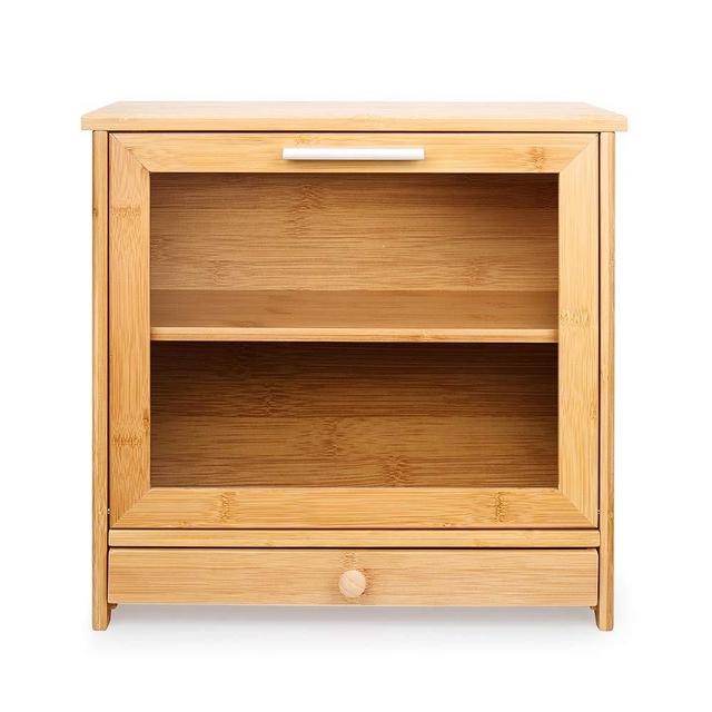 Natural Bamboo Bread Box, 2 Adjustable Layer Bread Storage Bin with Clear Front Window and Tool Drawer, 15.7" x 15" x 8.7" Large Capacity Food Keeper for Kitchen Counter