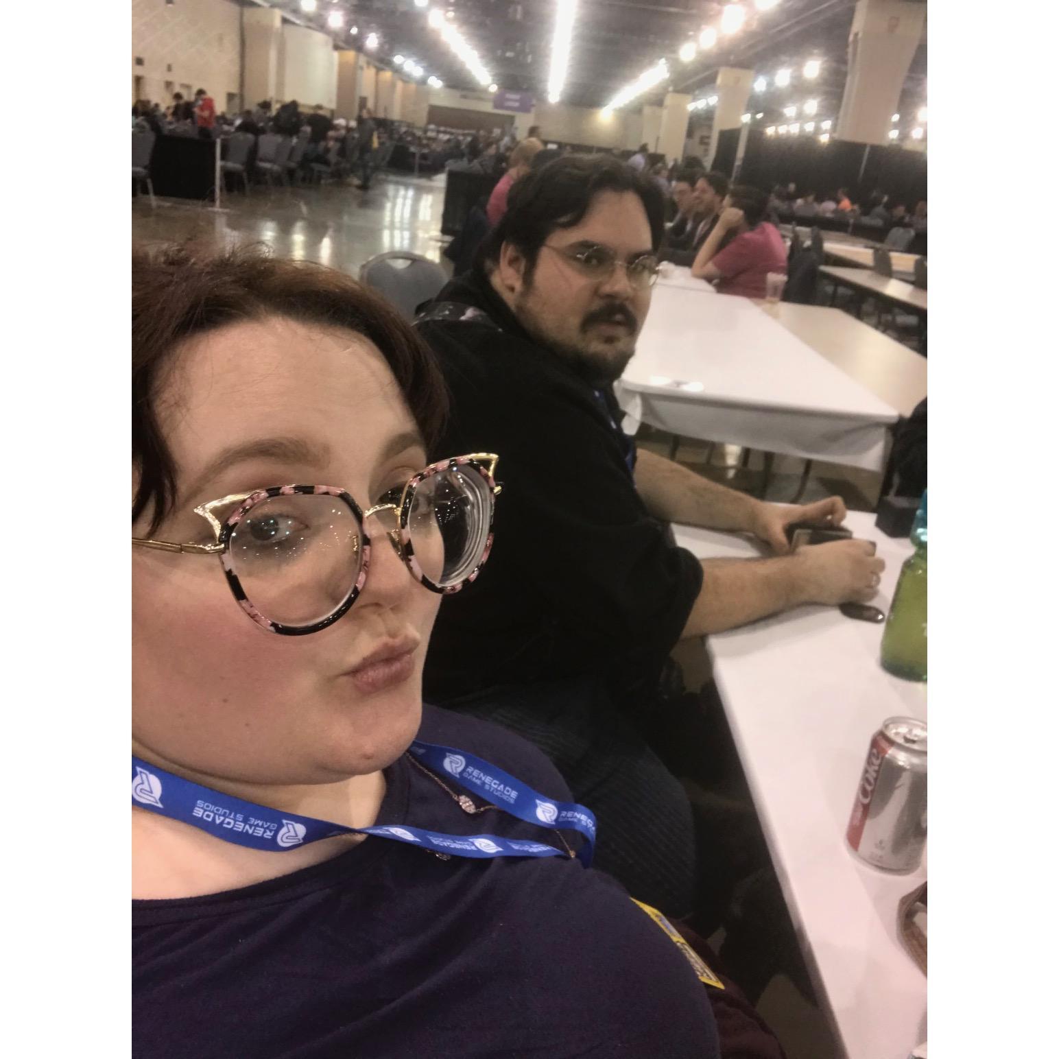 Gene wheeled Julia around Pax Unplugged in 2019 when she had a torn ligament! What dedication!