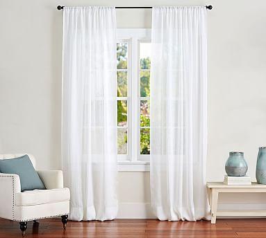 Belgian Flax Linen Rod Pocket Sheer Curtain - White (50x84")