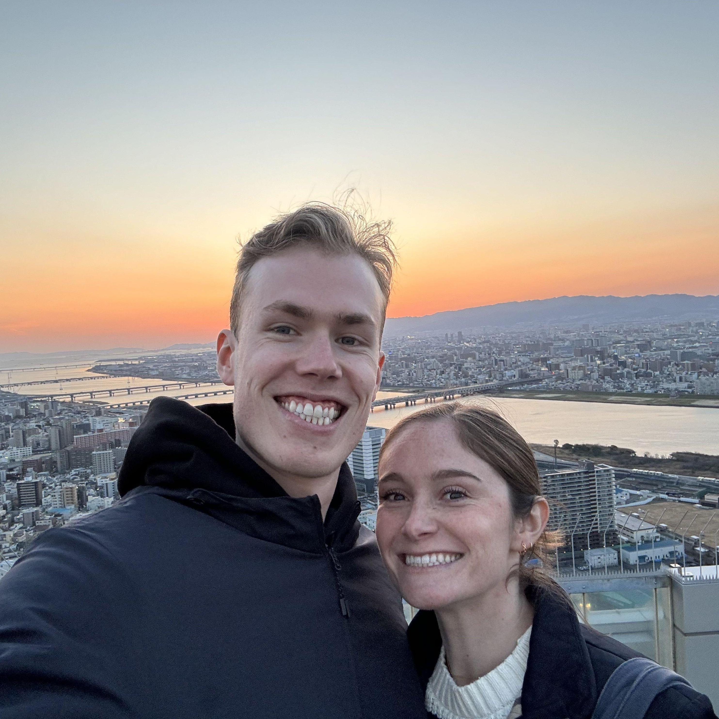 Trip to Japan for spring break while we were students again! Sunset in Osaka
