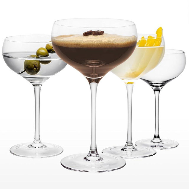 USEEKRIL Coupe Glasses Set of 4, 8OZ Hand Blown Crystal Cocktail Martini Glasses for Espresso Martini,Manhattan,Champagne,Suitable for Bar Glassware,Party or Gift