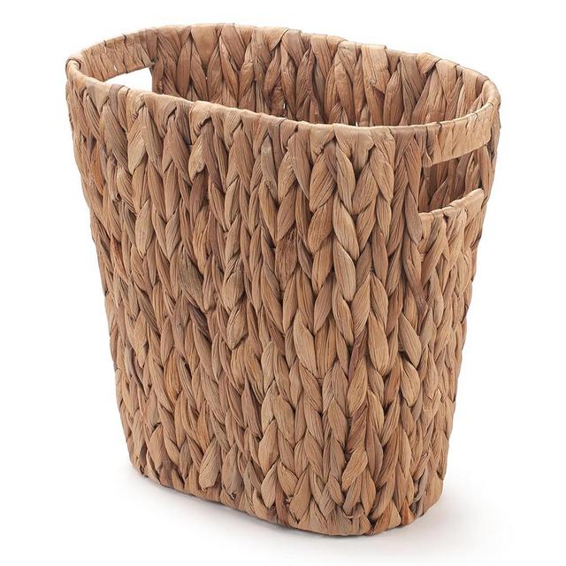 YANGQIHOME Bathroom Trash Can, Handwoven Wicker Trash Can with Handles for Bedroom, Living Roon, Kitchen, Bathroom and Office, Water Hyacinth Wicker Waste Basket 1 Pack, 13" L x 7.5" W x 12.2" H