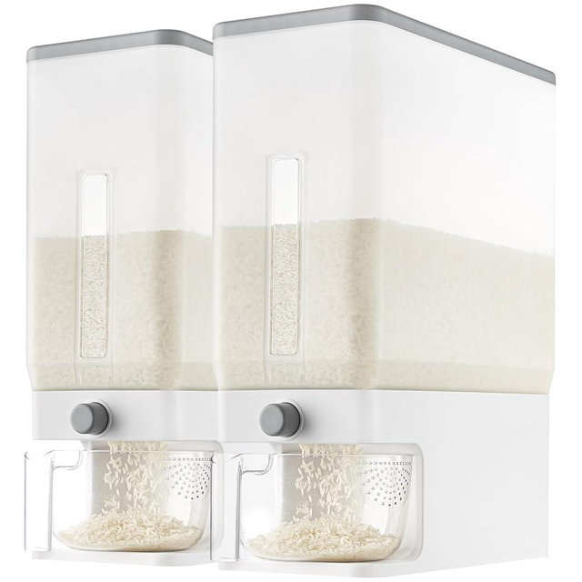 Lifewit 2 Pack Rice Dispenser 25 Lbs(11.3kg), Rice Storage Container Sealed Moisture Proof with Measuring Cup for Kitchen Pantry Household, BPA-Free, Clear