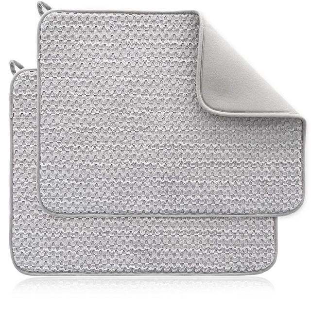 2 Set of Microfiber Dish Drying Mat,Absorbent Dishes Drainer,Dish Drying Pad for Kitchen Countertop,15 Inch x 20 Inch,Gray