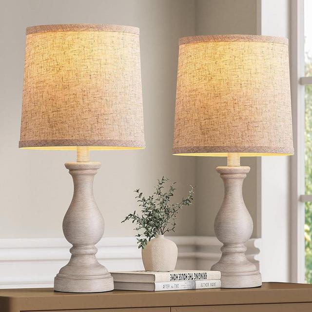 Seealle Farmhouse Table Lamps Set of 2 - Rustic Bedroom Lamps for Living Room, 22" Boho Bedside Lamp for Night Stands End Table Office Desk Lamp Nightstand Clearance Decorating with Linen Shades