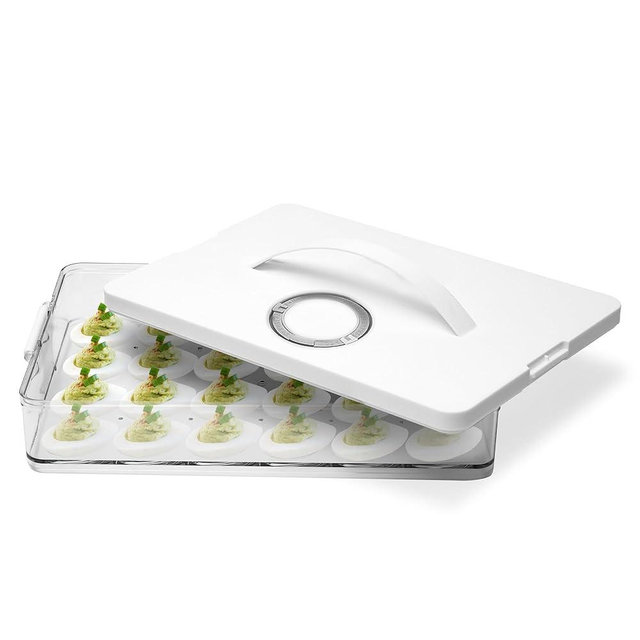 Vicentorra Deviled Egg Containers With Lid, Clear Deviled Egg Platter With Handle For 24 Eggs, Fridge Stackable Storage Deviled Eggs Tray Carrier, Suitable For Camping, Easter, Christmas (White)
