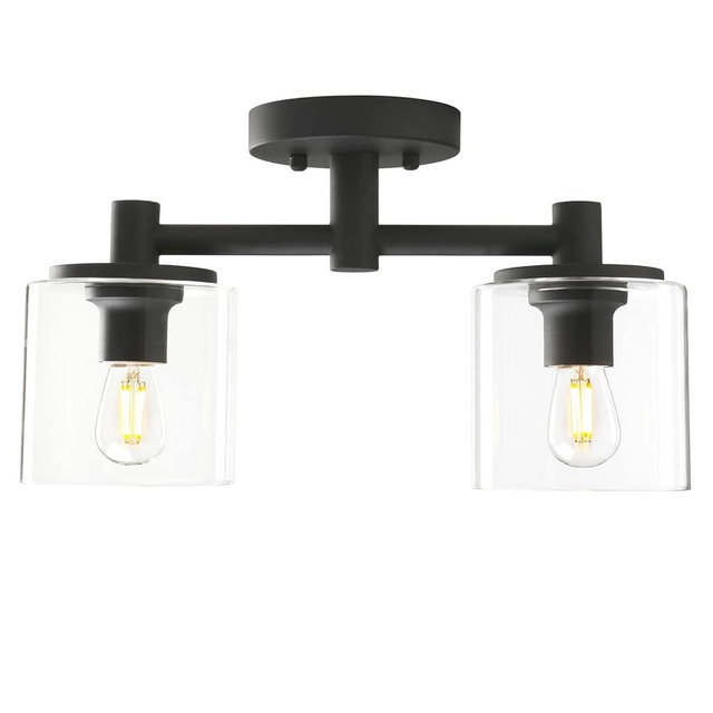 Pathson 2-Light Semi Flush Mount Ceiling Light, Industrial Pendant Lighting Fixture with Glass Shade, Ceiling Chandelier Lamp for Hallway Loft Kitchen Bar