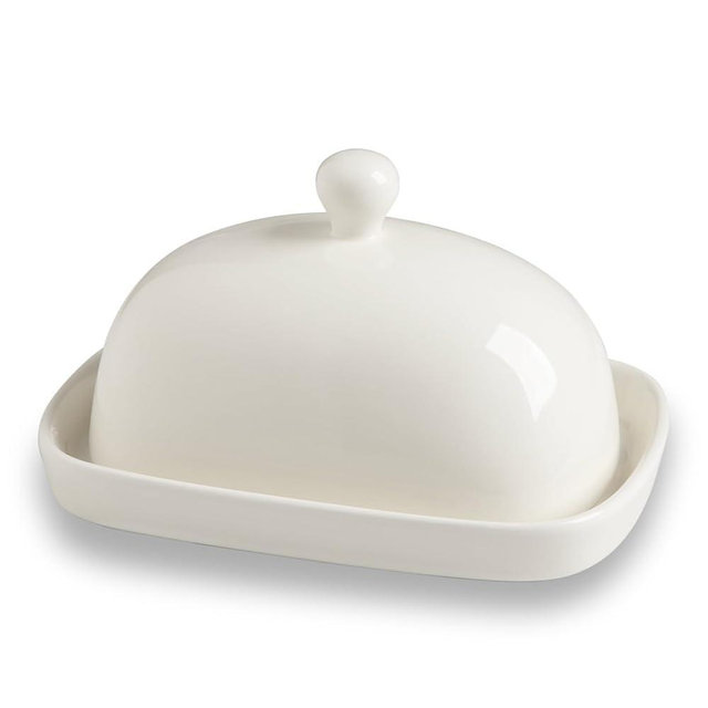 Sweejar Ceramic Butter Dish with Lid for Countertop,Porcelain Butter Keeper with Knob Handle,Butter Container for East/West Coast Butter, 7.3*4.1 inches (Beige)