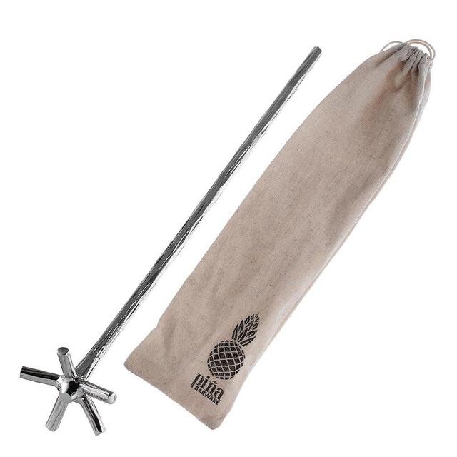Piña Barware Swizzle Stick Stirrer - Stainless Steel with Handmade Wood-Grain Finish (Regular Width, One Swizzle Stick)