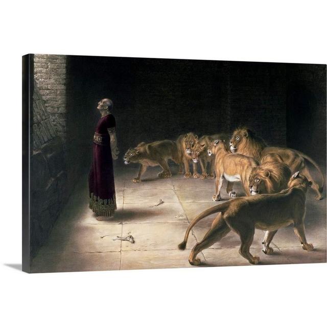 CANVAS ON DEMAND Daniel in the Lions Den, Mezzotint Canvas Wall Art Print by Briton (1840-1920) Riviere, Traditional, Home Decor, Lion, Christianity Artwork, 30"x20"