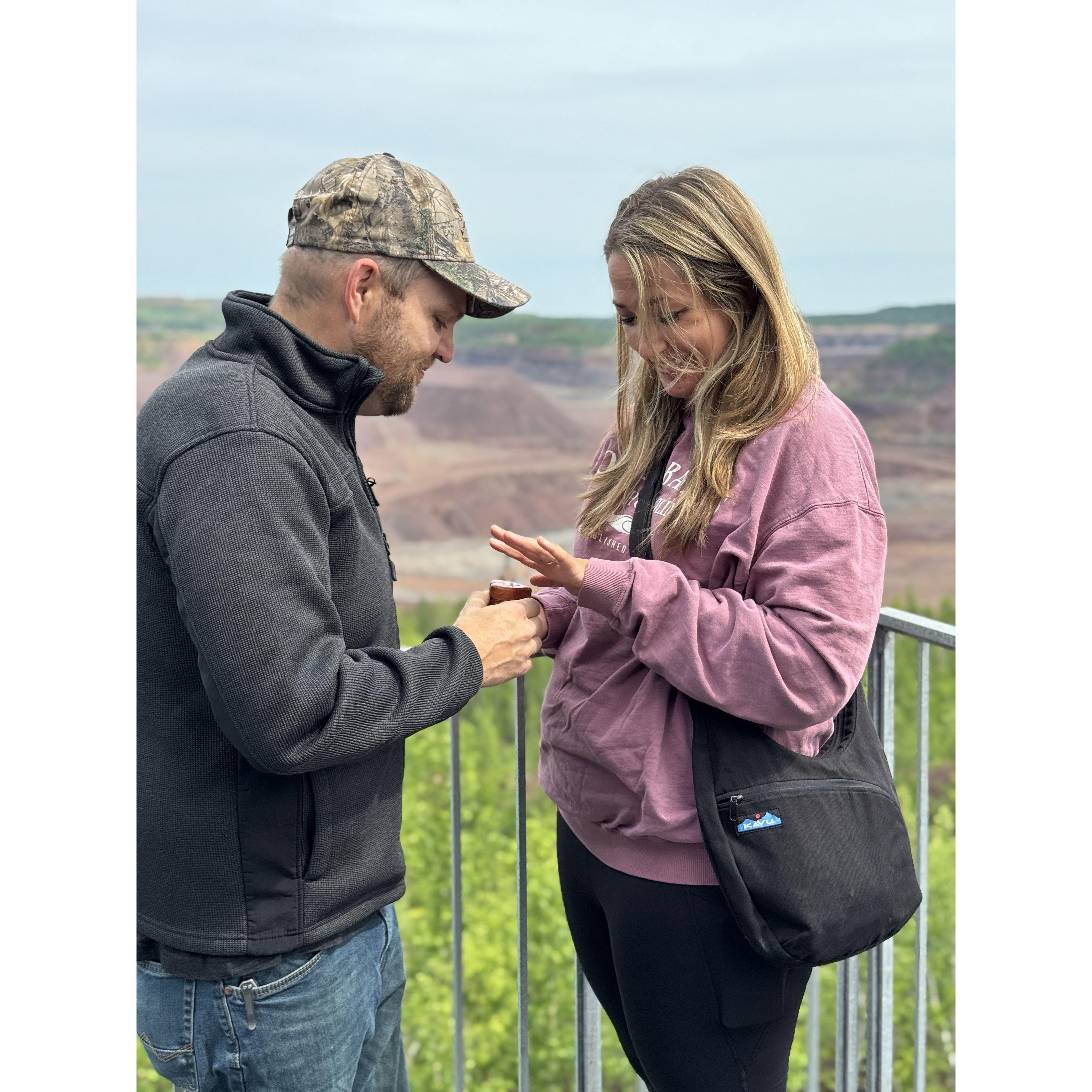 Marc proposed in front of Abbey's family in Hibbing, MN. It was perfect!