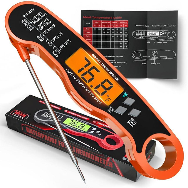 AWLKIM® Meat Thermometer Digital - Fast Instant Read Thermometer for Cooking, Grilling, Candy Making, IP67 Waterproof with Backlight,Christmas Stocking Stuffers Gifts for Men, Dad, Husband - Orange