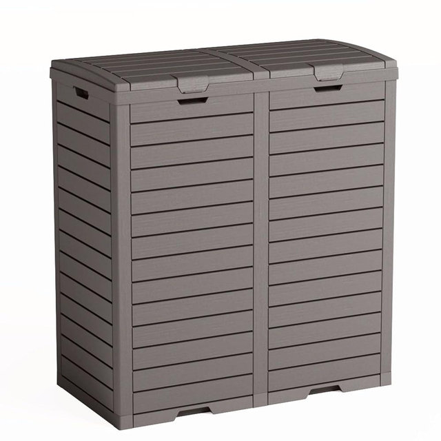 ASKPASS Outdoor Trash Can with lid, Waterproof, UV-Resistant Resin Garbage Can, Lockable Lid and Drip Tray, Animal-Proof, for Patio, Kitchen, Backyard and Deck (Grey, 76 Gallon)