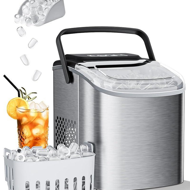 Ice Maker Machine Countertop 26lbs/24H, Portable Quiet Ice Makers Cubes in 9PCS/7Min, Self Cleaning, Ice Maker with Scoop for Kitchen, Home, Party