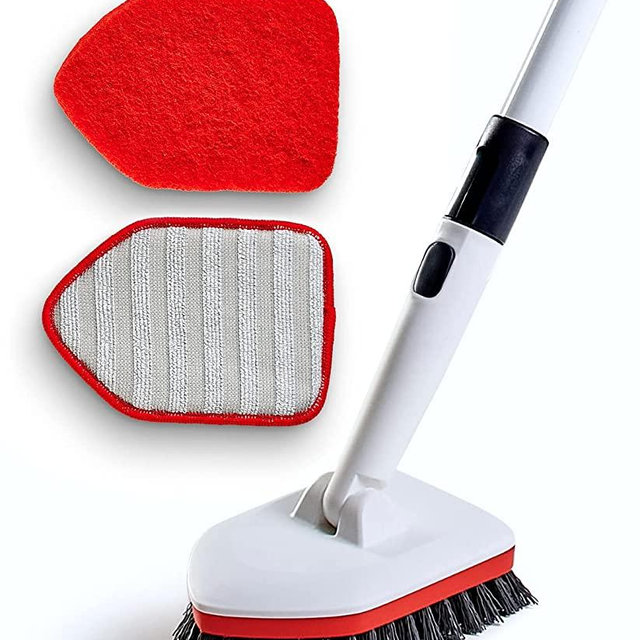 Moku Home Shower Scrubber with Long Extendable Handle - 3 in 1 Tub Tile Scrubber Brush - Bathtub Scrubber, Wall Scrubber for Cleaning Bathroom Kitchen Toilet