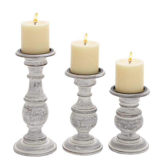 Ridge Road Décor  3-Piece Turned Wood Candle Holder Set in White