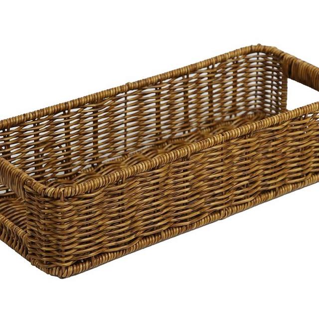 Basket for Toilet Paper Storage, Waterproof Wicker Baskets for Bathroom Counter Organizer, Small Storage Basket for Organizing Countertop Bathroom Bedroom Toilet Tank (Dark Brown)