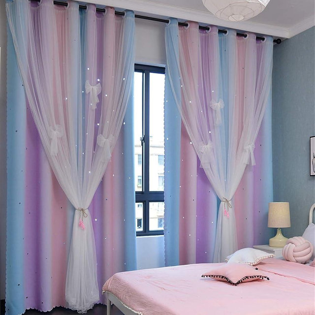 Yancorp Curtains for Girls Bedroom Kids Room Curtain Colorful Window Nursery Curtain 72 inches Length Room Darkening Grommet 2 Layers (Pink Purple, W52 X L72)