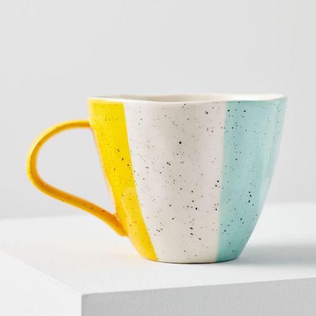 Pastel Speckle Mug, Yellow/Mint, Lines