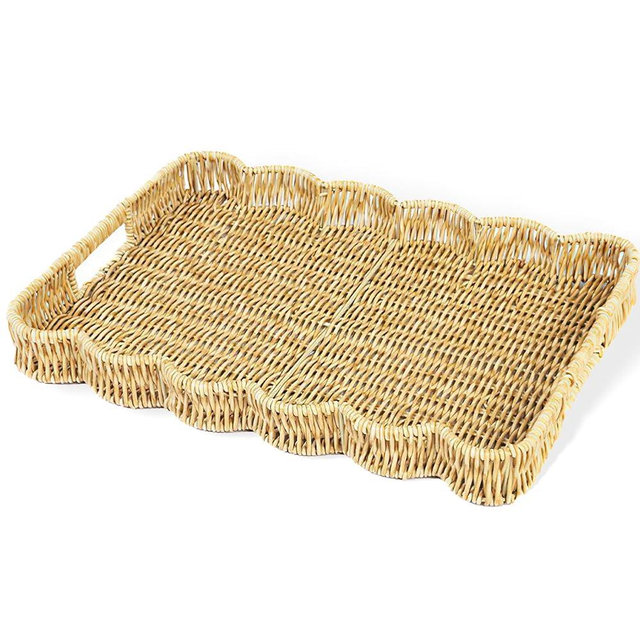 Woven Tray – Decorative Serving Tray for Breakfast, Lunch, Dinner, Appetizers, Patio, Coffee Table, BBQ, Parties – Perfect for Lap & Couch Use (Beige)