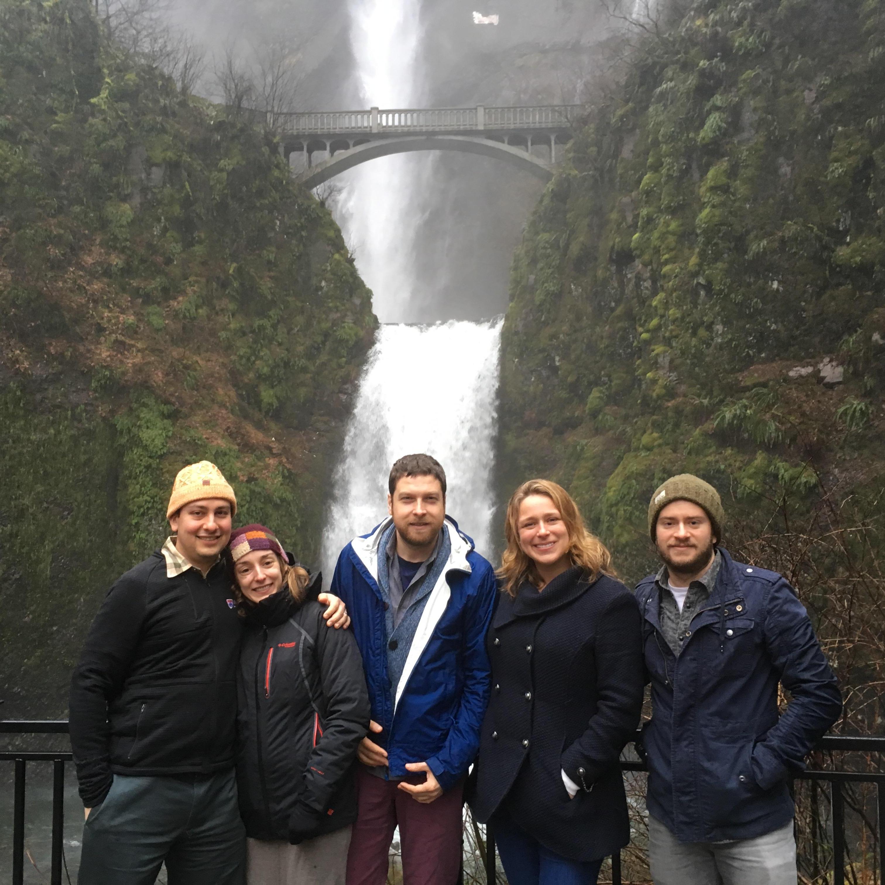 Avi, Irene, Mike, Virginia, and David at Multanomah Falls