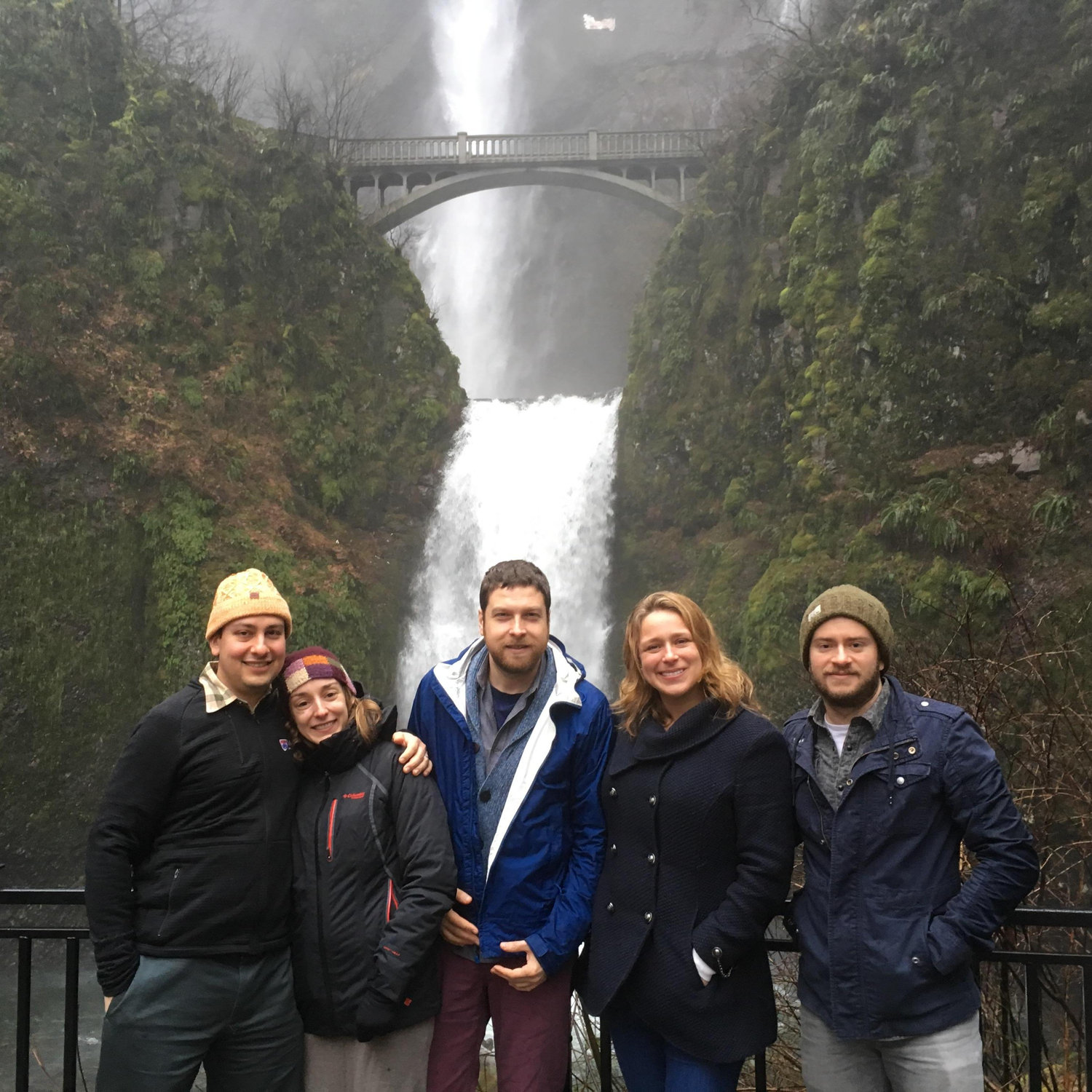 Avi, Irene, Mike, Virginia, and David at Multanomah Falls