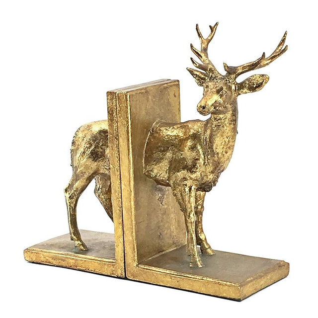 Bellaa 21855 Deer Bookends Vintage Style Reindeer Stag Cabin Bookshelf Decor