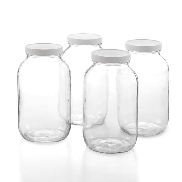 1790 Half Gallon Glass Jars (64oz) 4-Pack - Includes 4 Airtight Lids, Muslin Cloths, Rubber Bands - BPA Free, Dishwasher Freezer Safe - Perfect for Kombucha, Kefir, Canning, Sun Tea, Fermentation