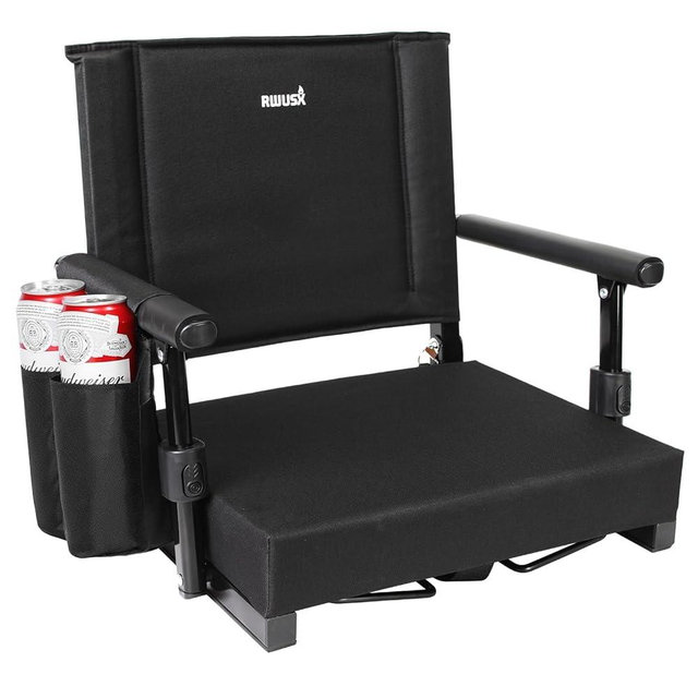 RWUSX Padded Stadium Seats with Back Support and Cushion, Portable Foldable Bleacher Chair, Folding Stadium Seats for Football Camping Concerts and Festivals Black