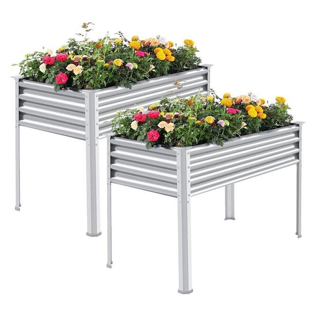 Land Guard 2Pcs Galvanized Raised Garden Bed with Legs, 48×24×32in Large Metal Elevated Raised Planter Box with Drainage Holes for Backyard, Patio, Balcony, 400lb Capacity