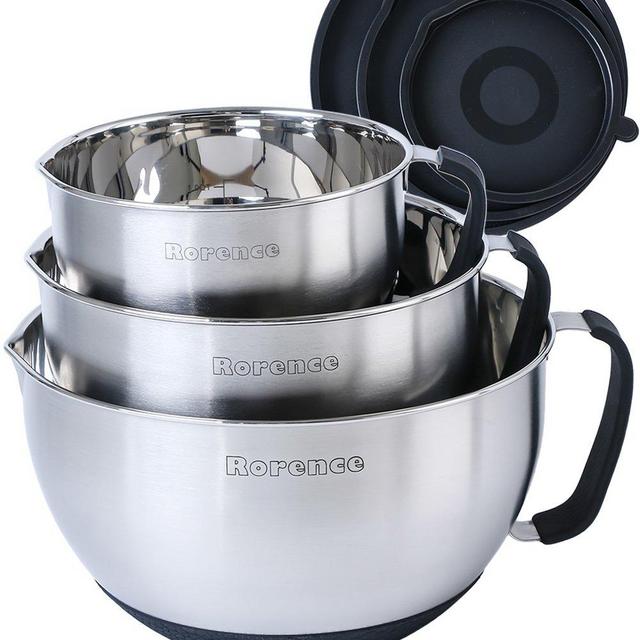 Rorence Stainless Steel Non-Slip Mixing Bowls, Set of 3, Black