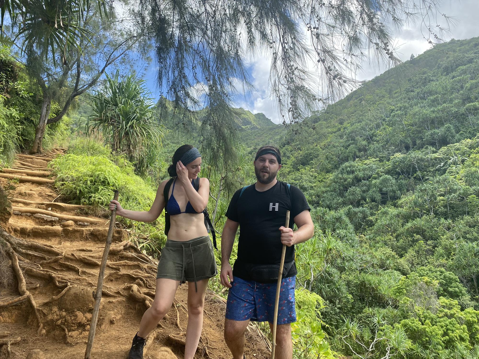 At the end of an eight-hour hike along the Nepali Coast in Kauai, Hawaii- and we've never looked more epic (or felt more exhausted).